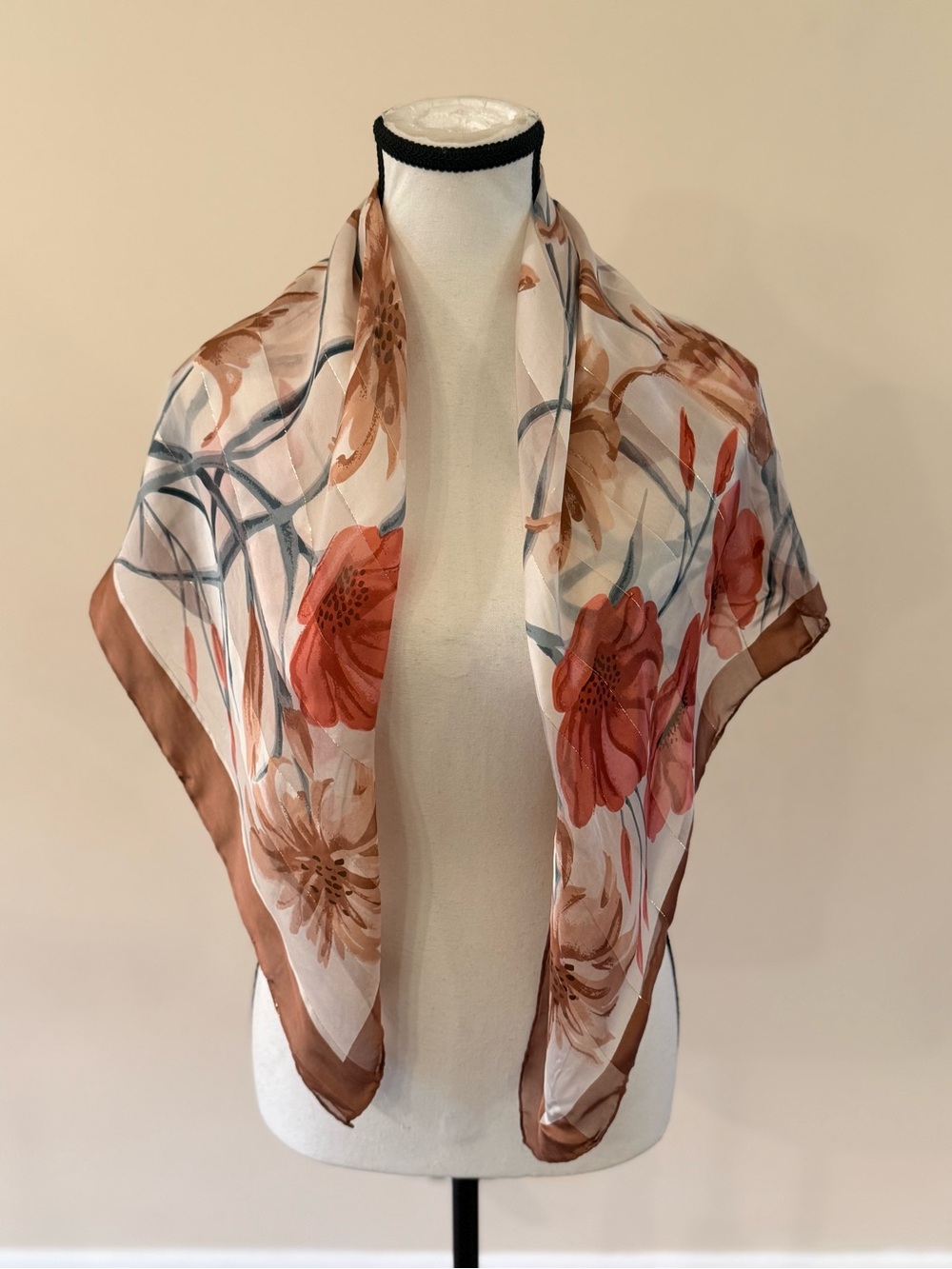 Floral Sheer Scarf in Rust & Cream - Women's Accessory